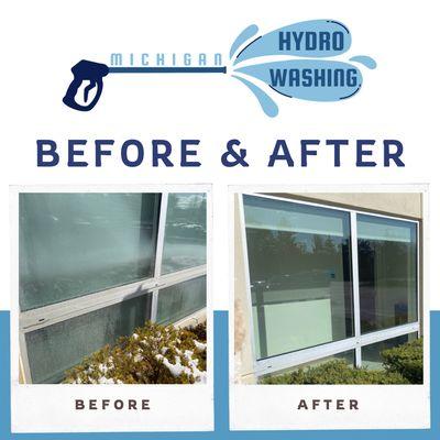 Before and after commercial window cleaning hard water stains