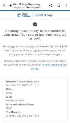 Was without power today for about 5 hours due to high winds. Duke Energy Carolinas in Chapel Hill and Durham, North Carolina.