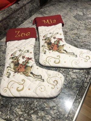 Curly Kid font on Granddaughters Christmas stockings