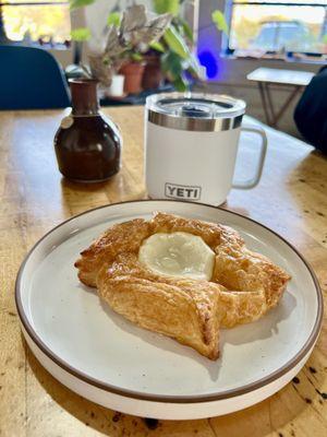 Awesome cheese danish and bourbon vanilla latte