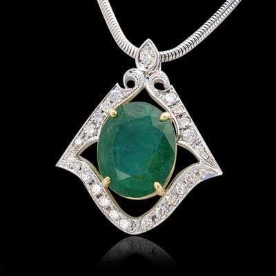 Custom Design- Emerald Pendant with Diamonds - White Gold