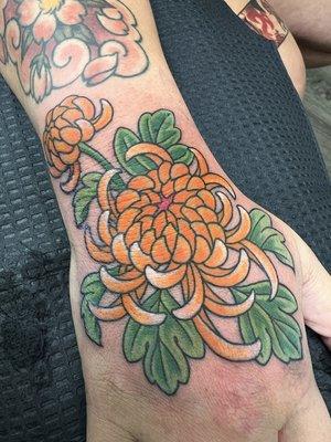 Japanese floral tattoo by Wes Holland