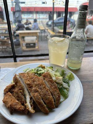 Fried Chicken Caesar Salad and a Lemon Soda