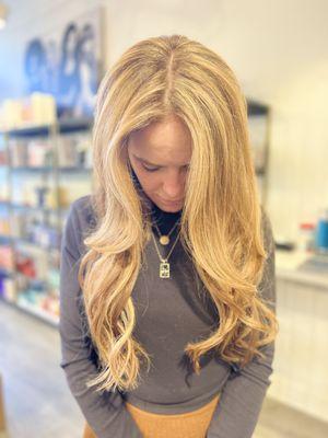 Blonding balayage and trim by Calan.