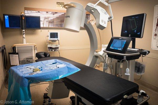 Our state of the art procedure room, with top of the line imaging equipment such as fluoroscopy and ultrasound.