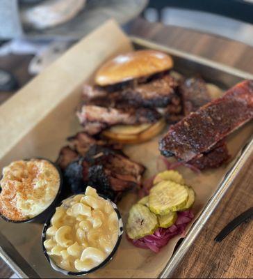 Ribs, Burnt Ends, Brisket, Mac and Potato Salad