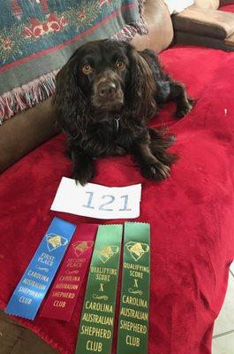 Rhett is showing off his Rally ribbons.  Good Job!