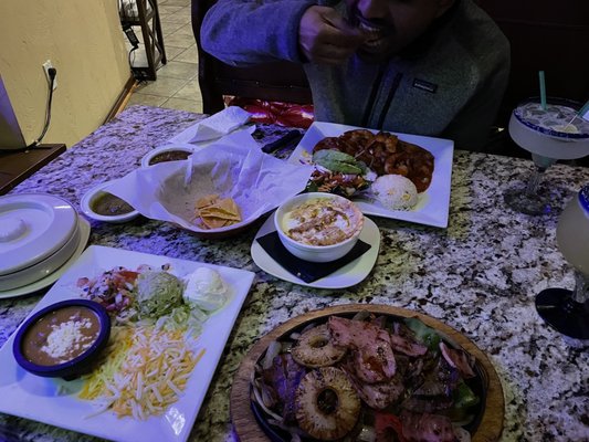 Fajitas and shrimp bandidos