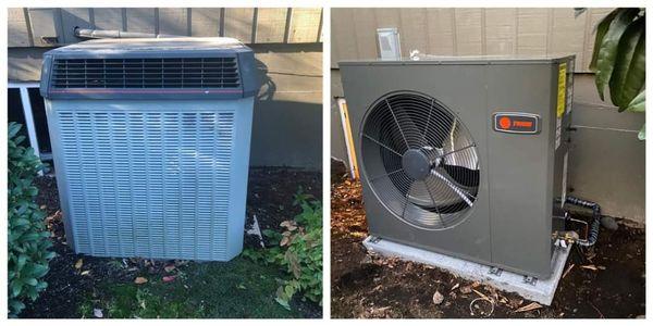 Before and after of new heat pump system.