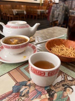 Green tea and hot and sour soup