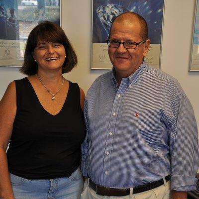 My wife Mary and I posing in our jewelry studio. We ran Diamond Expressions together for many years. She still works with me.