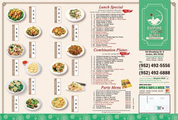 New menu, new owners,  their website: www.empirewokonline.com.