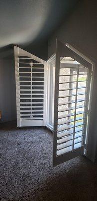 Installed shutter with louvers opened