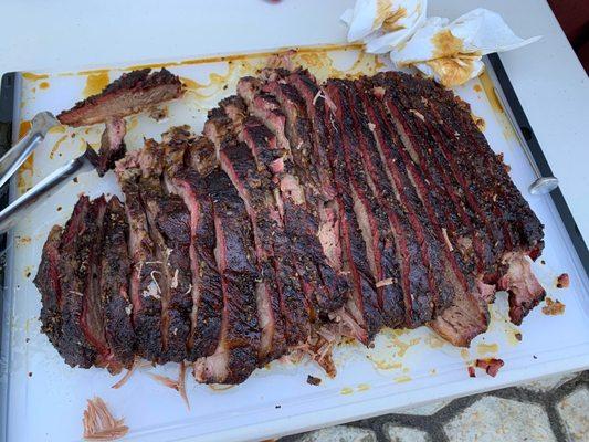 Smoked and sliced brisket