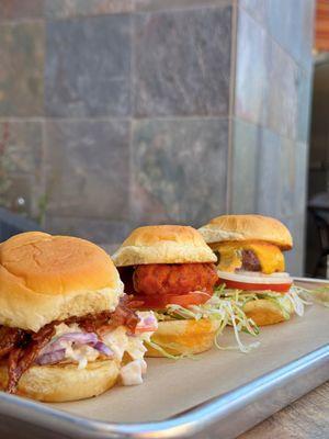 SLIDERS: Pulled Pork, Buffalo Chicken, and Cheese Burger