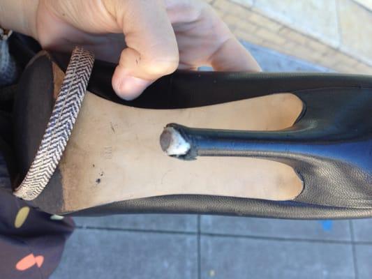 Before -I didn't ask to have them cleaned/leather fixed near base of heel ( he made look nicer) only asked to fix tip