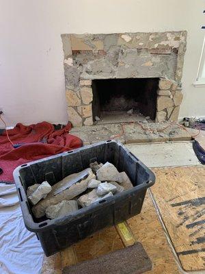 Removal of old stone hearth