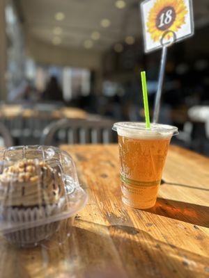 Peanut butter chocolate cupcake Lavender kombucha