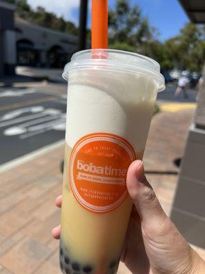 Jasmine Tea Float (topped with sweet cream, matcha ice cream, and boba - my perfect boba drink!)