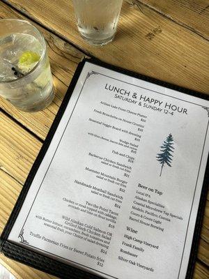 Lunch/happy hour menu