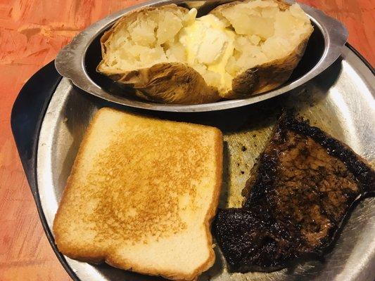 5oz steak with baked potato and Texas Toast