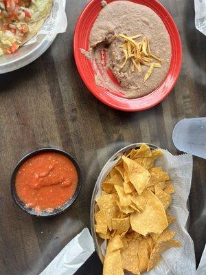 Beans, chips and salsa