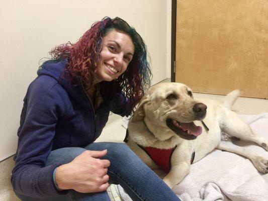 Leo with his mom before his acupuncture session.