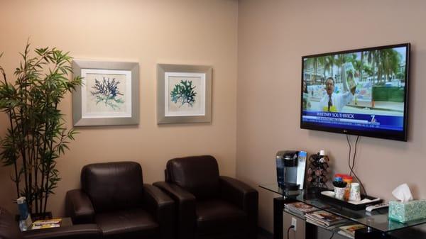 Reception area - Choose your own flavored fresh brewed coffee, juices, and water while filling out paperwork.