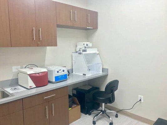 Our lab, where materials are processed and prepared for use in a variety of therapies.