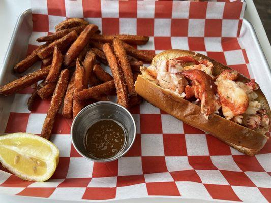 Lobster Roll with side of sweet potato fries