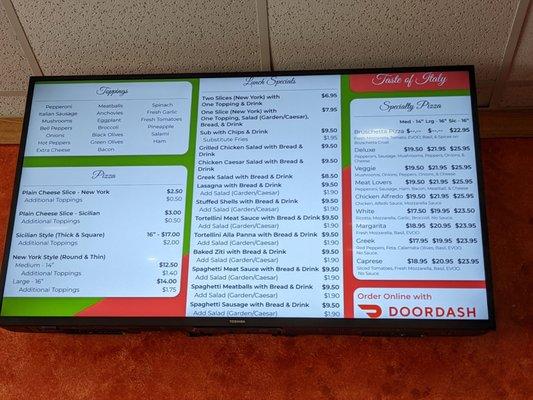 menu as of March 24, 2022