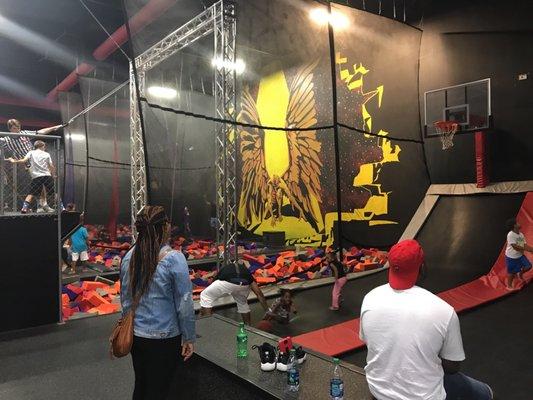 Basketball and foam areas.