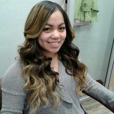 Highlights, cut and blowout and curl by Angela at fullglamsalon.com