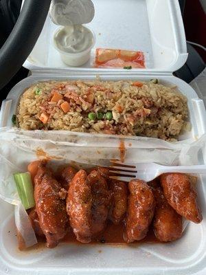 10 piece boneless flaming hot with chicken fried rice