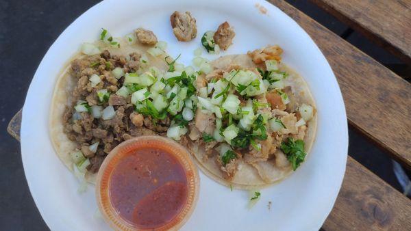 Beef and chicken tacos