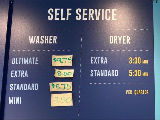 Prices of washer and dryer as of august 2021.  Mini - 2 basket size Standard - 3 basket size Extra - 6 basket size Ultimate - 8 basket size