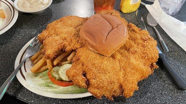 Pork tenderloin sandwich - ridiculously huge and quite good