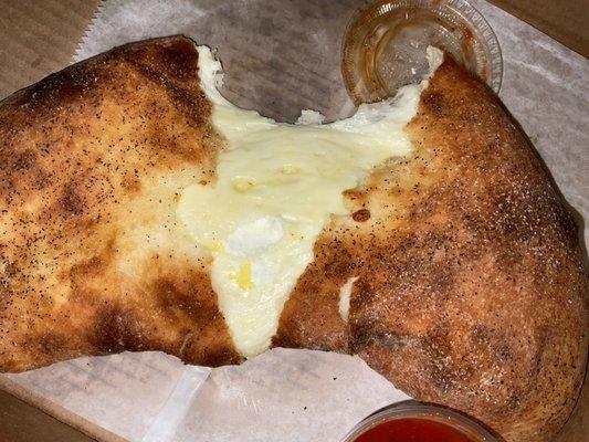 Inside cheese calzone