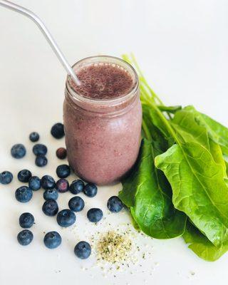 The Marathon Continues - blueberry, hemp seeds, coconut milk, spinach, banana