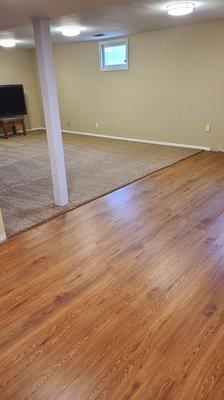 Beautifully finished basement with new carpet and Luxury Vinyl Plank