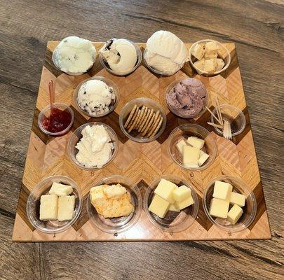 12 selection cheese and ice cream flight.