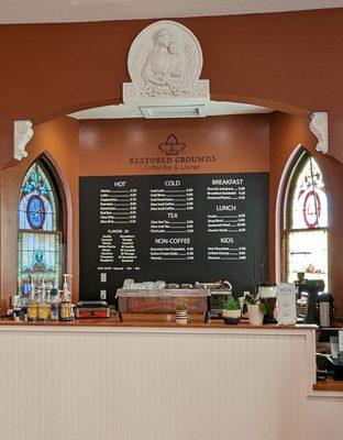 Counter with drink menu.