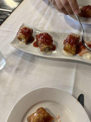 Strawberry cream beignets.