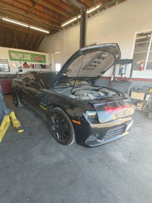 Chevy Camaro in for service.