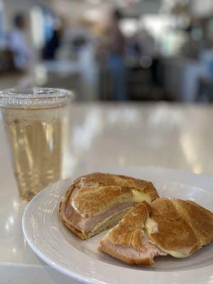 Ham cheese croissant and iced green tea