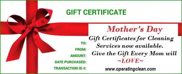 Give the Gift of Cleaning! Mother's Day Gift Certificate