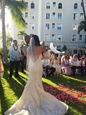 Our dove release during our wedding ceremony