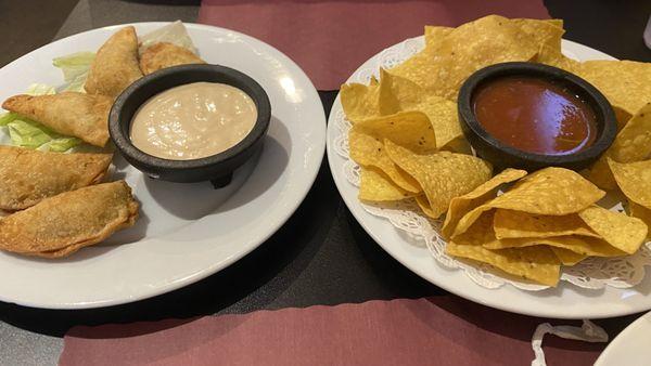 Buffalo Chicken Mini Empanadas (5) & chips and salsa