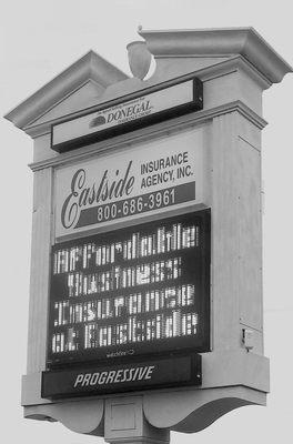 Electronic sign at Eastside Insurance, Lima, Ohio.