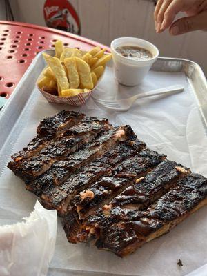 Half rack of ribs and fries